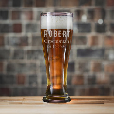 Personalized 16oz Pilsner Beer Glass | Custom Text Monogram Groomsmen Pilsner Glass